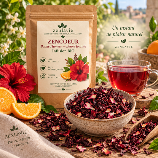 ZENCOEUR - Infusion Hibiscus BIO 100g | Orange Sanguine & Fleurs - Sans Caféine