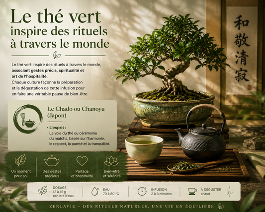 Le thé vert inspire des rituels à travers le monde – Bonsaï, théière japonaise, ambiance zen ZENLAVIE