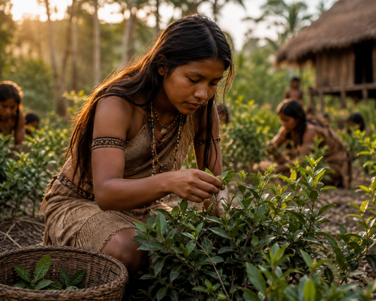 Récolte traditionnelle de feuilles de maté en Amazonie