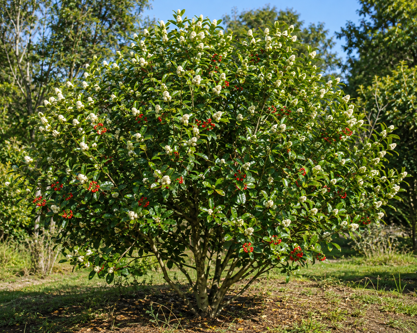 Arbuste Ilex paraguariensis en fleurs — Maté vert BIO ZENLAVIE