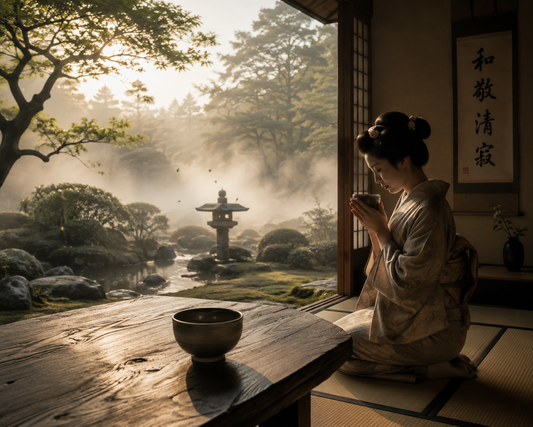 Rituel du thé japonais — Matcha Hisui ZENLAVIE, jardin zen et bol de cérémonie